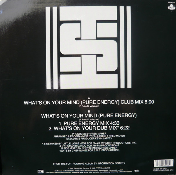 Information Society - What's On Your Mind (Pure Energy) (12", Maxi) (Very Good Plus (VG+)) - Image 2
