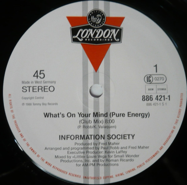 Information Society - What's On Your Mind (Pure Energy) (12", Maxi) (Very Good Plus (VG+)) - Image 3