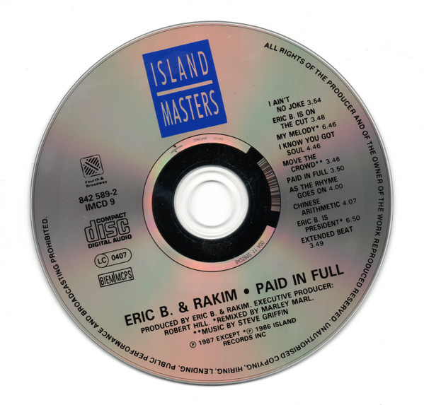 Eric B. & Rakim - Paid In Full (CD, Album) (Very Good Plus (VG+)) - Image 2