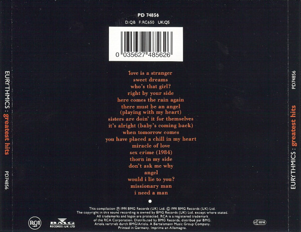 Eurythmics - Greatest Hits (CD, Comp) (Very Good Plus (VG+)) - Image 2
