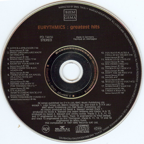 Eurythmics - Greatest Hits (CD, Comp) (Very Good Plus (VG+)) - Image 3