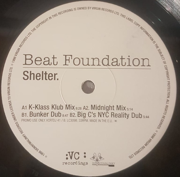 Beat Foundation - Shelter (Remixes) (12", Promo) (Very Good Plus (VG+)) - Image 2
