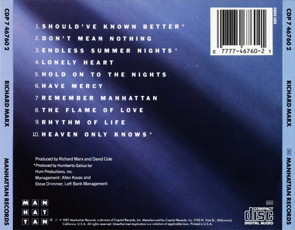 Richard Marx - Richard Marx (CD, Album) (Very Good Plus (VG+)) - Image 2