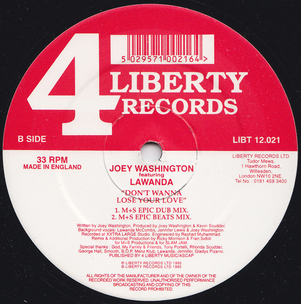 Joey Washington Featuring Lawanda - Don't Wanna Lose Your Love (2x12") (Very Good Plus (VG+)) - Image 2