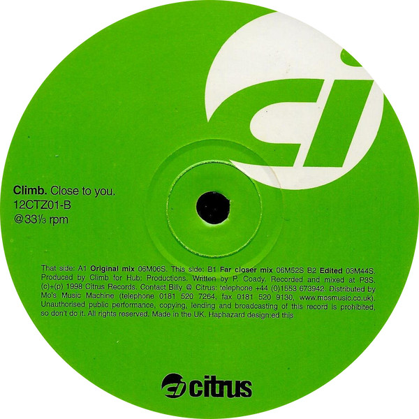 Climb - Close To You (12") (Very Good Plus (VG+)) - Image 2
