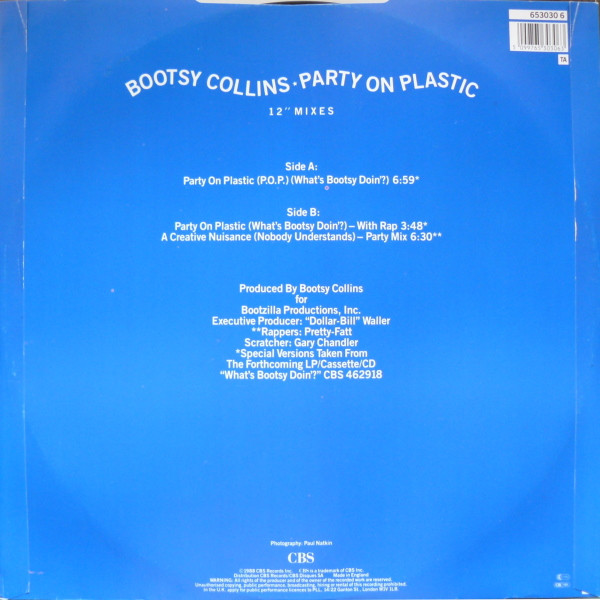 Bootsy Collins - Party On Plastic (12", Single) (Very Good Plus (VG+)) - Image 2