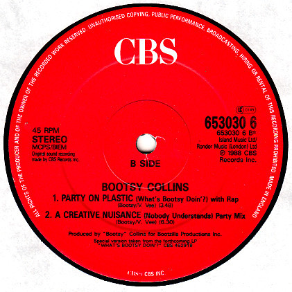 Bootsy Collins - Party On Plastic (12", Single) (Very Good Plus (VG+)) - Image 4