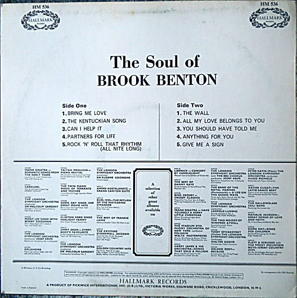 Brook Benton - The Soul Of Brook Benton (LP, Album, RE) (Near Mint (NM or M-)) - Image 2