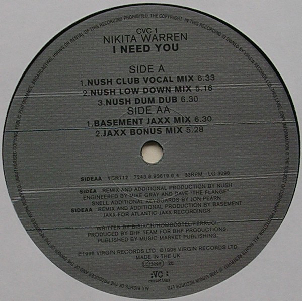Nikita Warren - I Need You (12") (Very Good Plus (VG+)) - Image 4