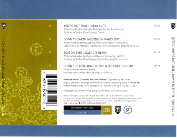 Grace - You're Not Mine / Down To Earth (CD, Single, CD1) (Very Good Plus (VG+)) - Image 2