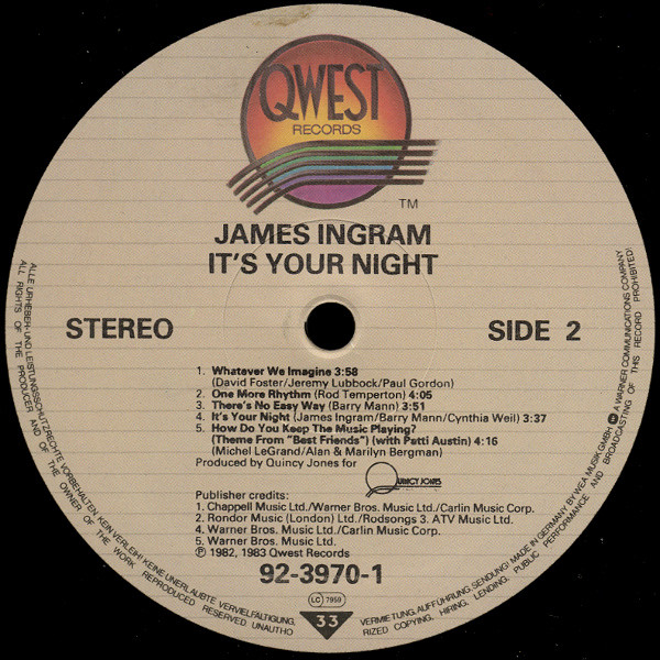 James Ingram - It's Your Night (LP, Album) (Near Mint (NM or M-)) - Image 4
