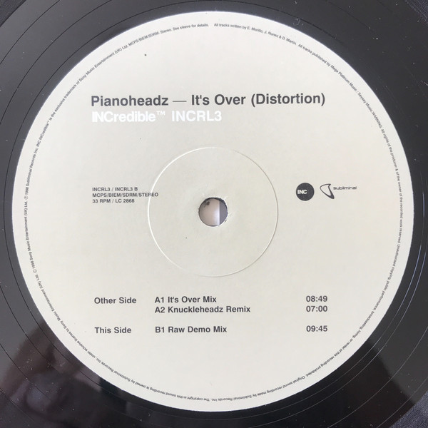 The Pianoheadz - It's Over (Distortion) (12") (Very Good Plus (VG+)) - Image 3