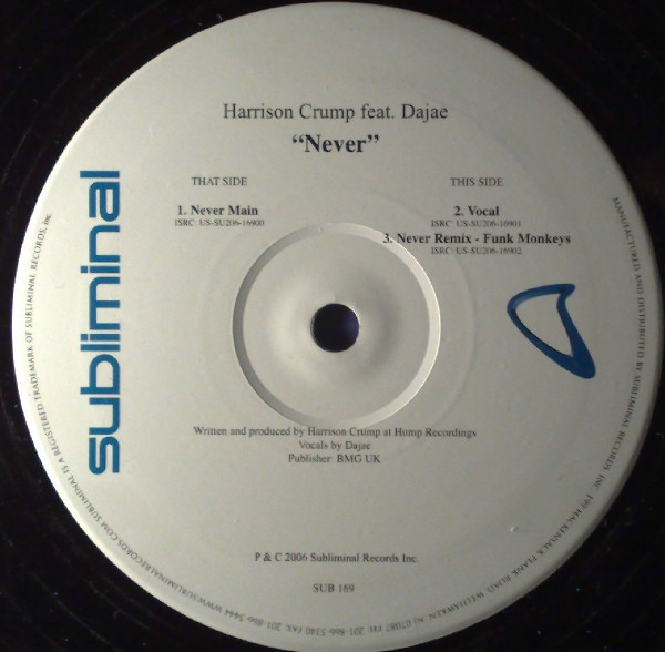 Harrison Crump Feat. Dajaé - Never (12") (Very Good Plus (VG+)) - Image 2
