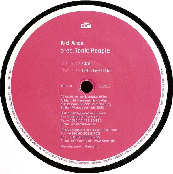 Kid Alex Presents Tonic People - Aber / Let's Get It On (12") (Near Mint (NM or M-))