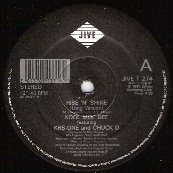 Kool Moe Dee Featuring KRS-One And Chuck D - Rise 'N' Shine (12") (Very Good Plus (VG+))