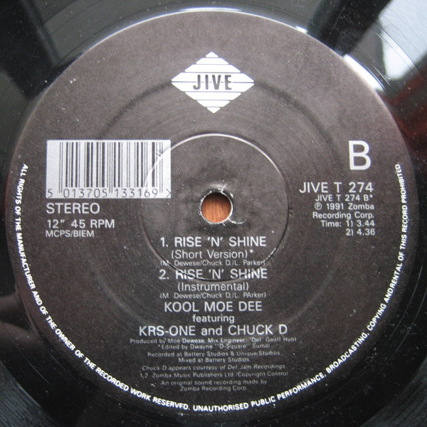Kool Moe Dee Featuring KRS-One And Chuck D - Rise 'N' Shine (12") (Very Good Plus (VG+)) - Image 2