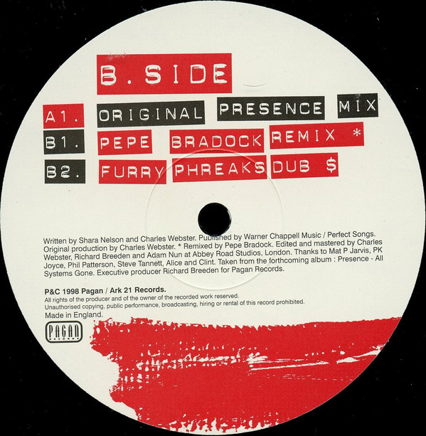Presence Featuring Shara Nelson - Sense Of Danger (Part.1 Of A 2 Vinyl Set) (12") (Very Good Plus (VG+)) - Image 3