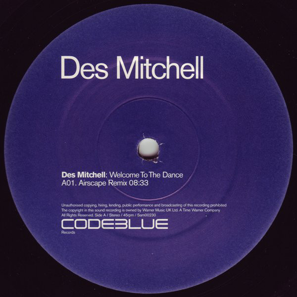 Des Mitchell - Welcome To The Dance (12", Promo) (Very Good Plus (VG+)) - Image 2