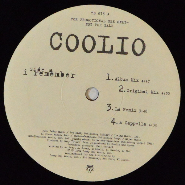 Coolio - I Remember (12", Promo) (Near Mint (NM or M-)) - Image 2