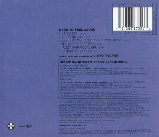 Reflekt Featuring Delline Bass - Need To Feel Loved (CD, Maxi, Enh) (Near Mint (NM or M-)) - Image 3