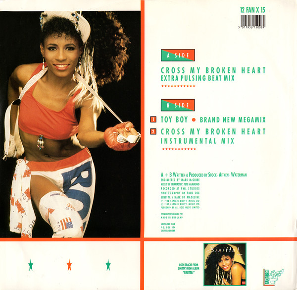 Sinitta - Cross My Broken Heart (Remix - Extra Pulsing Beat Mix) (12", EP) (Near Mint (NM or M-)) - Image 2