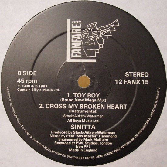 Sinitta - Cross My Broken Heart (Remix - Extra Pulsing Beat Mix) (12", EP) (Near Mint (NM or M-)) - Image 4