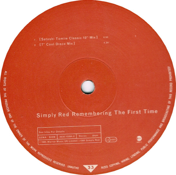 Simply Red - Remembering The First Time (The Remixes) (12") (Near Mint (NM or M-)) - Image 2