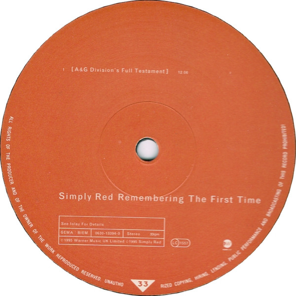 Simply Red - Remembering The First Time (The Remixes) (12") (Near Mint (NM or M-)) - Image 3