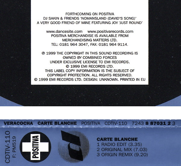 Veracocha - Carte Blanche (CD, Single) (Very Good Plus (VG+)) - Image 3