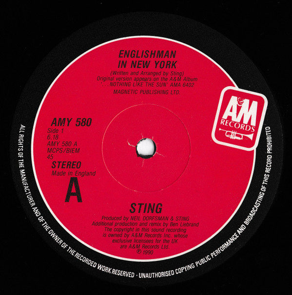 Sting - Englishman In New York (The Ben Liebrand Mix) (12", Single) (Very Good Plus (VG+)) - Image 3