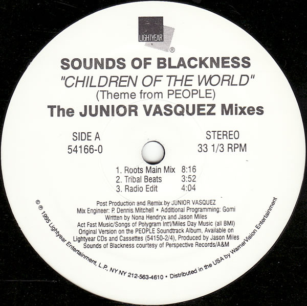 Sounds Of Blackness - Children Of The World (Theme From PEOPLE) - The Junior Vasquez Mixes (12") (Near Mint (NM or M-)) - Image 2