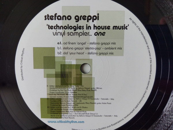 Various - Stefano Greppi - Technologies In House Music - Vinyl Sampler One (12", Smplr) (Very Good Plus (VG+)) - Image 2