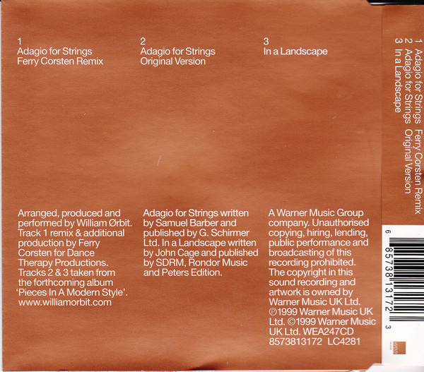 William Orbit - Barber's Adagio For Strings (CD, Single, CDP) (Near Mint (NM or M-)) - Image 2