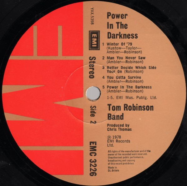 Tom Robinson Band - Power In The Darkness (LP, Album) (Very Good Plus (VG+)) - Image 4